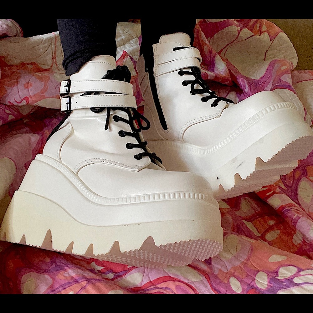 White Demonia wedge platform US sz 7